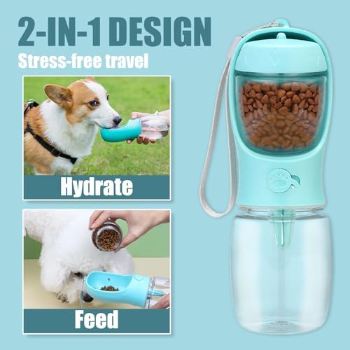 Bestac Portable 2-in-1 Pet Food & Water Feeder Leak-Proof Travel Bowl, Hiking & Walking Pet Water Dispenser (Blue, 350) - Image 2