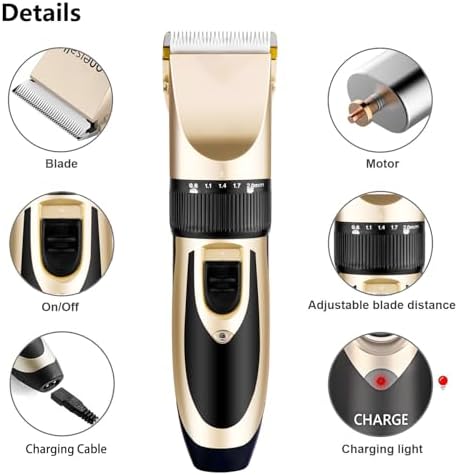 Highdas Dog Clippers for Grooming Low Noise, Cordless Electric Dog Grooming Kit Clippers Rechargeable, Quiet Dog Shaver, Pet Hair Trimmer Kit for Dogs & Cats (Gold) - Image 6