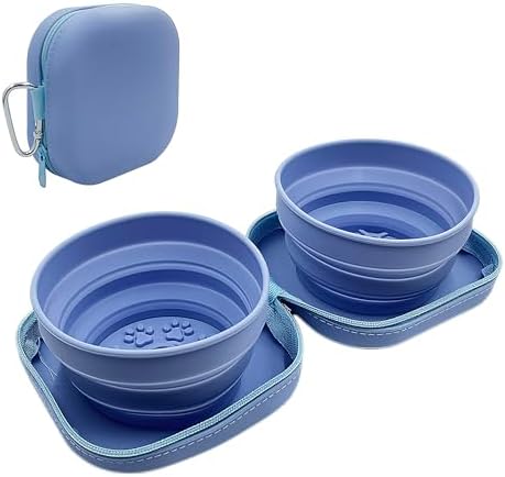 Portable Dog Bowl, Collapsible 2-in-1 Travel Dog Bowls with Carabiner Clip, Silicone Double Pet Food and Water Dish for Outdoor Camping and Hiking (Blue) by Unknown