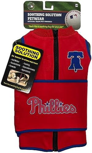 MLB Philadelphia Phillies Dog Anxiety Shirt Calming Soothing Vest for Dogs Cats with Anxiety, Fears, Fireworks, Loud Noises, Dark, Lonely Keeps Dogs Calm Feeling Safe, Relaxing Jacket, Small by PETSFIRST