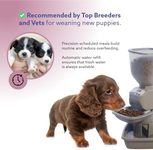 Feeding Friend® Automatic Dog & Cat Food Feeder with Water Dispenser, Portion Control, OLED Display, Anti-Jam Design, Battery Operated, for Pets 4–15 lb, Taupe - Image 4