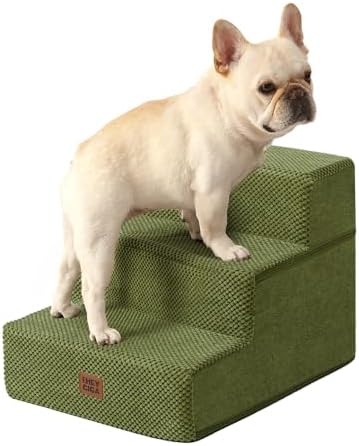 EHEYCIGA Dog Stairs for Small Dogs 13.5" H, 3-Step Dog Steps for Cats, Olive Green by EHEYCIGA