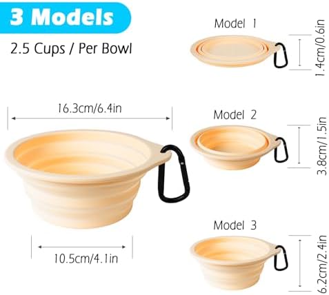 PetBonus 2-Pack Silicone Collapsible Dog Bowls, BPA Free Dishwasher Safe, Portable Foldable Expandable Travel Bowl, Food Water Feeding Cup Dish for Dogs Cats with 2 Carabiners(Light Mint,Beige Cream - Image 3
