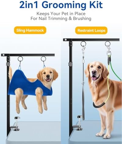 Adjustable Foldable Dog Grooming Arm with Clamp, 26–40 in Height, Safety Hammock & No-Sit Holders, Grooming Restraint for Small & Medium Dogs - Image 6