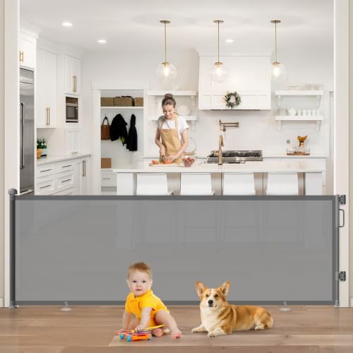 96" Retractable Baby Gate, Long Mesh Dog Gate for Garage Deck Porch by Cideny