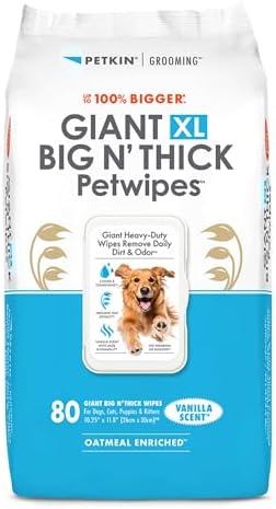 Petkin Giant XL Big N’ Thick PetWipes - 80 Wipes - Vanilla Scent - Pet Wipes for Dogs and Cats - for Face, Paws, Ears, Body & Eye Area - Super Convenient Dog Cleaning Wipes by Petkin