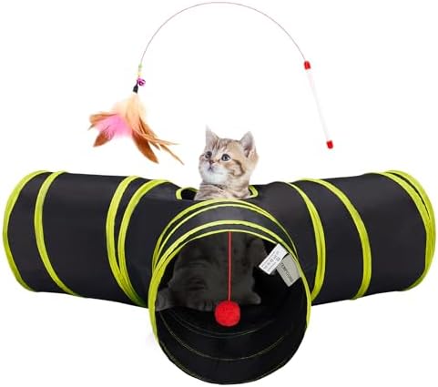 Tempcore Cat Tunnel, 3-Way Collapsible Toy for Indoor Cats, Black & Yellow by Tempcore