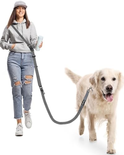 Hands Free Dog Leash, Multifunctional Crossbody Dog Leash (Grey, Large-5.9-9.5ft) by WANFIRE