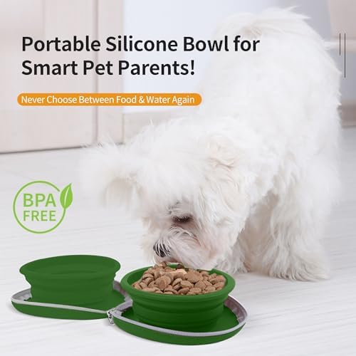 Collapsible Dog Bowls, 2-in-1 Pet Portable Travel Bowls Green - Image 4