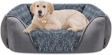 INVENHO Large Dog Bed for Large Medium Small Dogs, Rectangle Washable Orthopedic Dog Bed, Soft Calming Sleeping Puppy Bed Durable Pet Cuddler with Anti-Slip Bottom L(30"x24"x9") by INVENHO