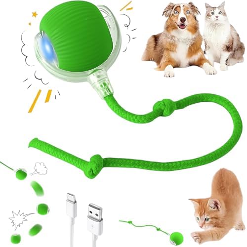 Durable Interactive Cat Toys for Indoor Cats, Dog Toys Ball, Rolling Pet Ball, Smart Automatic Cat Chase Balls Toy, Interactive Dog Toys Speedy Tail,Kitten & Cat Toys Interactive (Green) by Unknown