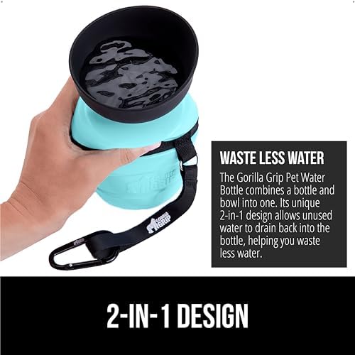 GORILLA GRIP Portable Dog Water Bottle, Food Grade Silicone, 12oz Turquoise - Image 3