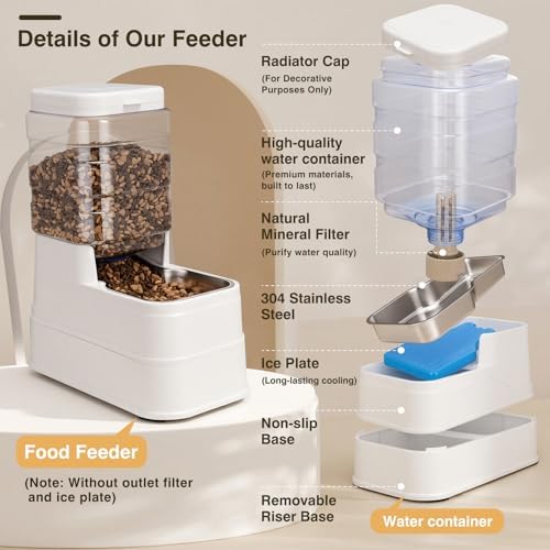 2 Pack Automatic Cat Feeder and Water Dispenser 1.3Gallon Dog Gravity Food Feeder and Water with Ice Pack Stainless Steel Dry Food and Waterer Bowl for Small Medium Large Pets (White) - Image 3