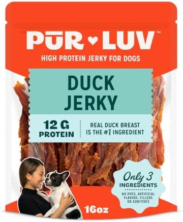 Pur Luv Duck Jerky Dog Treats, Soft and Chewy, 3-Ingredient, 16oz by PurLuv