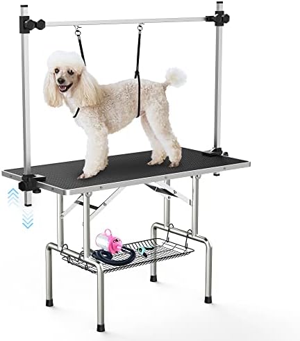 Lyromix 36'' Foldable Dog Grooming Table with Arms/Nooses/Mesh Tray, Black by Lyromix