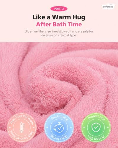 PETHROOM Pink Ultra Absorbent Pet Towel for Dog & Cat (Medium) 15.7"x31.5" - Image 5