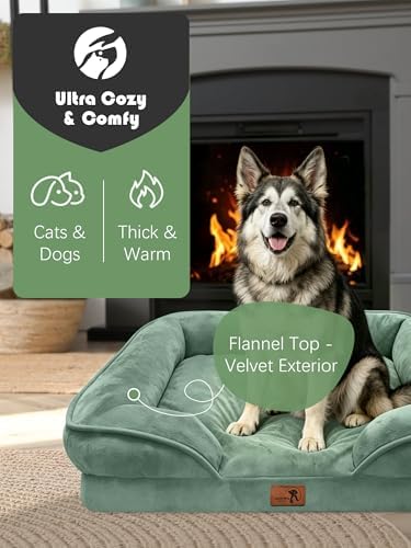 Spotted Play Orthopedic Dog Bed with Sides - Sofa Beds for Extra Large Dogs, Supportive Foam Pet Couch Bed with Washable Removable Cover, Waterproof Lining and Non-Slip Bottom, Green - XL-Plus - Image 2