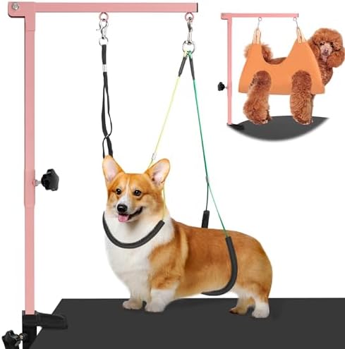 getlstub Dog Grooming Arm with Pet Grooming Hammock, 35" Pet Grooming Table Arm with Adjustable No Sit Haunch Holders, Dog Grooming Stand with Loop Noose for Small and Medium Pets, Pink by SimpleSolutionsforCozyHome
