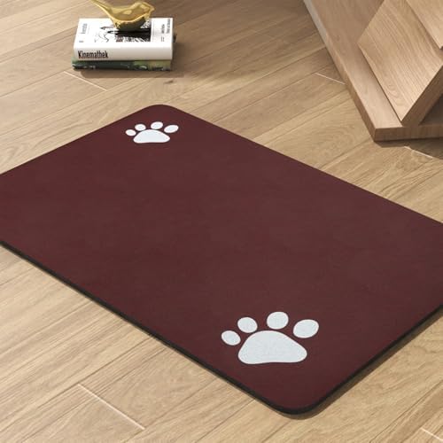 Pet Feeding Mat-Absorbent Dog Mat for Food and Water Bowl-No Stains Quick Dry Water Dispenser Mat-Dog Accessories Pet Supplies-Bowl for Messy Drinkers（RED,12"x19" by PADOOR