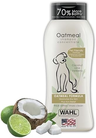 Wahl USA Dry Skin & Itch Relief Pet Shampoo for Dogs – Oatmeal Formula with Coconut Lime Verbena Scent & Pet Friendly Formula, 24 Oz - Model 820004A by Wahl