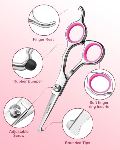 Furry Professional Pet Grooming Scissors with Safety Round Heads - 6 in 1 Curved Scissors for Dogs and Cats - Image 3