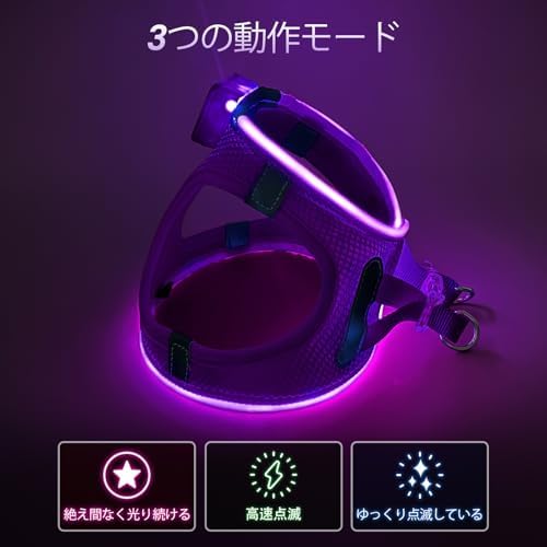 PcEoTllar Light Up Dog Harness, for Night Walking, Adjustable, Purple, S - Image 2