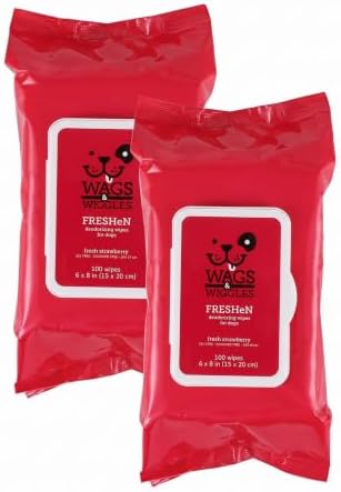Wags and Wiggles Freshen Deodorizing Wipes for Dogs, Fresh Strawberry Scent - Dog Wipes that Eliminate Odors Between Baths, Easy at-Home Grooming, Dogs and Puppies, 100 Count (Pack of 2) by FetchforPets