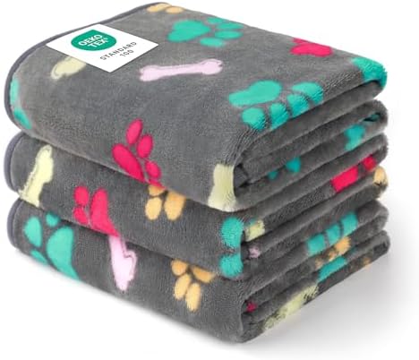 Luciphia 1 Pack 3 Blankets Fluffy Premium Fleece Pet Blanket Flannel Paw Bone Printed Throw for Dog Cat(Small 23"x16", Grey) by luciphia