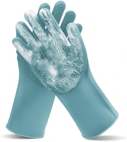 Pet Grooming Gloves—Dog Washing Gloves with High-Density Teeth, Dog Bath Scrubber with Enhanced Five Finger Design, Silicone Gloves for Dogs and Cats Bathing, Massage (Gray Blue) by MAIIU