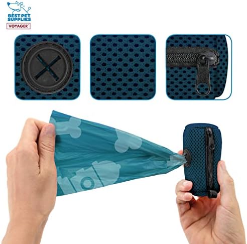 Best Pet Supplies Dog Poop Bag Holder Leash Attachment with Reusable Dispenser for Travel, Walking, Park, and Outdoor Use, Durable with Clip-On - Prussian Blue, Pack of 2, Mesh Dispenser w/30 Bags - Image 2