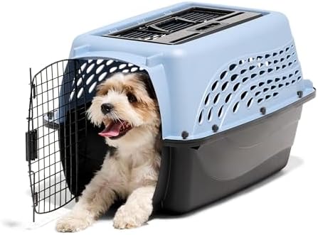 Petmate Two Door Plastic Pet Kennel for Small Dogs and Cats, 24in, Blue - Image 2