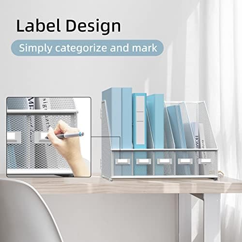 SUPEASY Desk Organizers Metal Desk Magazine File Holder with 5 Vertical Compartments Rack File Organizer for Office Desktop, Home Workspace, White (Pack of 2) - Image 4