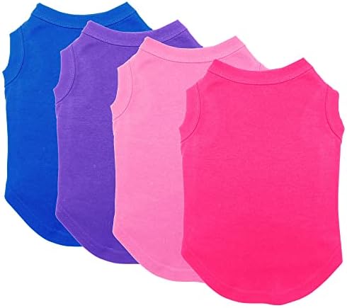 Chol&Vivi Dog Shirt Clothes, 4pcs Shirt for Large Size Dog, Blank Pet Cotton Sleeveless Apparel Soft and Lightweight, Tank Top for All Breeds, Blue/Purple/Pink/Rose Red, XXX-Large by CholVivi