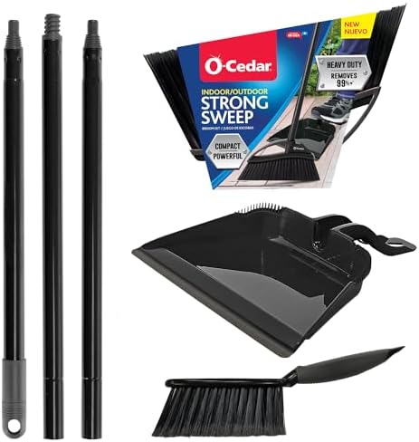 O-Cedar Strong Sweep Broom and Dustpan Set with Detail Brush | Indoor Outdoor Heavy Duty Stiff Bristle Broom | Step-On Dust Pan - Image 2