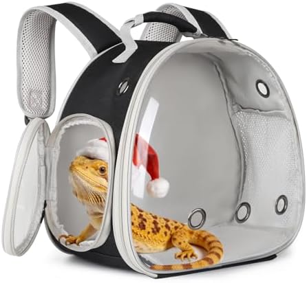 Guinea Pig Backpack Carrier, Bearded Dragon Carrier Backpack with Clear Bubble Window,Small Animal Travel Backpack for Hedgehog Rat Parrot,Rabbit,Sugar Glider,Airline Approved(Black, Backpack) by WEVONIGU
