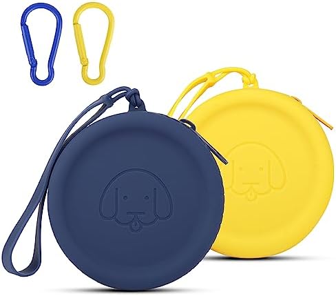 WALLFID Silicone Dog Treat Pouch Small Bag,with Pet Training Clicker,Walking Bag for Dog and Cat,Pocket Size,Easy to Clean,Odorless,Zipper Design,Moisture-Proof,Travel Walking Bag (Yello&Blue, 2PCS) by WALLFID