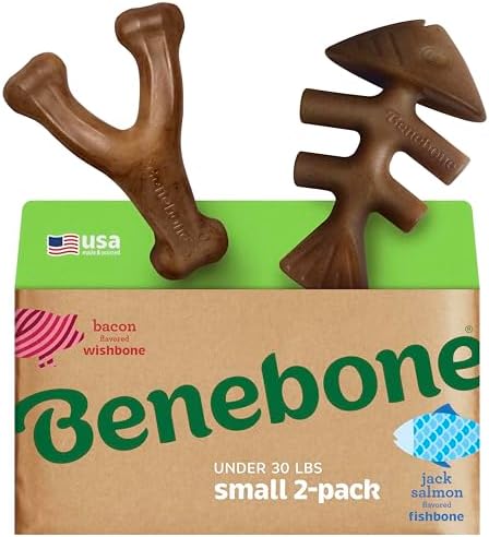 Benebone 2 Count Fishbone/Wishbone Durable Dog Chew Toys, Dog Bones, Small (Pack of 10) by Benebone