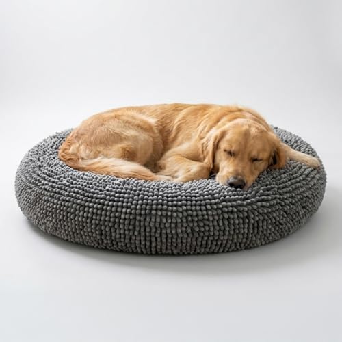 Muddy Mat® Cloud K-9 Bed for Dogs & Cats, Soft & Relaxing Round Dog Bed, Chenille Material, Removable Cover, Washable & Dryer Safe–Grey Large(40'x40') by MuddyMat%C2%AE