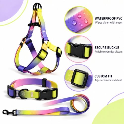 Dog Collar Harness and Leash Set, Adjustable Dog Harness Collar and Leash Set with Secure Metal Buckle, Waterproof PVC Adjustable Pet Harness for Large Dogs, Easy Walk Harness - Image 2