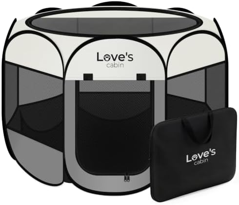 Love's cabin Pet Puppy Dog Playpen, Small Dog Tent Crates Cage Indoor/Outdoor, Portable Playpen for Cat, Foldable Pop Up Dog Kennel Playpen with Carring Case, Removable Zipper Top, Grey by Lovescabin