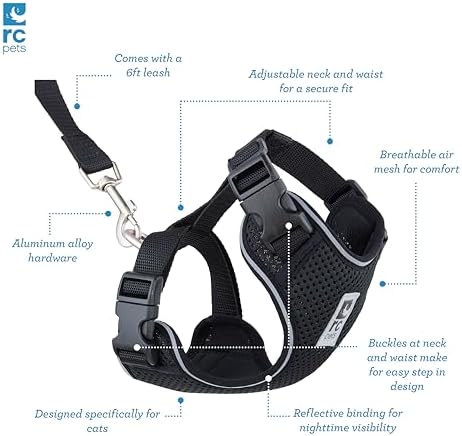 RC Pets Adventure Kitty Cat Harness | Adjustable Airmesh Vest with D-Ring and 6ft Leash for Walking and Travel | Black, Large - Image 6