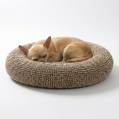 Muddy Mat® Cloud K-9 Bed for Dogs & Cats, Soft & Relaxing Donut Dog Bed, Chenille Material, Removable Cover, Washable & Dryer Safe–Beige Small(25'x25') by MuddyMat%C2%AE