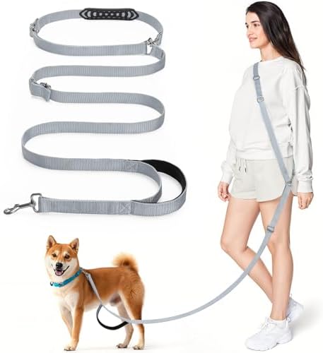 8.5ft Hands Free Dog Leash Adjustable for Medium Dogs, Grey by Tivray