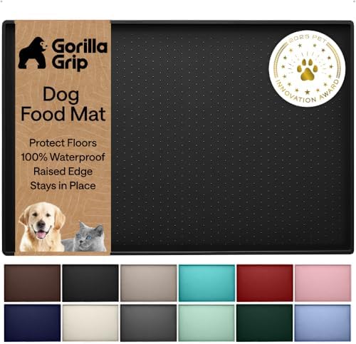 GORILLA GRIP Dog Food Mat, 100% Waterproof Silicone, 23x15 Black by GorillaGrip
