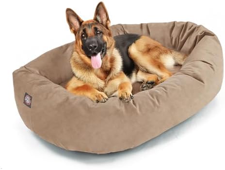 Majestic Pet 52 Inch Suede Calming Dog Bed Washable – Cozy Soft Round Dog Bed w/Spine Support for Dogs to Rest Head - Fluffy Donut Dog Bed 52x35x11 (Inch) - Round Pet Bed X- Large – Stone (2025) by MajesticPet