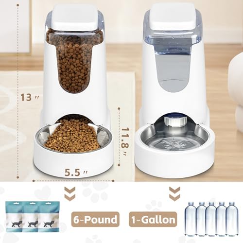 Automatic Cat Feeder and Water Dispenser with Stainless Steel Bowl Dog Gravity Food Feeder and Waterer for Small Medium Pets Puppy Kitten 1 Gallon x 2 - Image 2