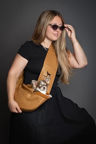 Noah & Paw Dog Sling Carrier for Small Dogs 3-10lb, Dog Sling for Small Dogs and Cats, Dog Carrier with Adjustable Padded Strap, Vegan Leather Lined with Fur, 3X Safety Features, Machine Washable - Image 2