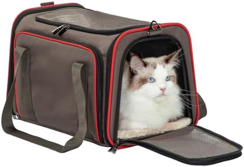 Petsfit Expandable Cat Carrier Dog Carriers,Airline Approved Soft-Sided Portable Pet Travel Washable Carrier for Kittens,Puppies,Removable Soft Plush mat and Pockets,Locking Safety Zippers - Image 2