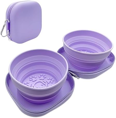 Portable Dog Bowl, Collapsible 2-in-1 Travel Dog Bowls with Carabiner Clip, Silicone Double Pet Food and Water Dish for Outdoor Camping and Hiking (Purple) by Unknown
