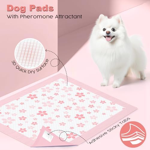 MIZOK Pink Puppy Pads with Adhesive Tabs Disposable No Leak 22x22in 100Ct - Image 6
